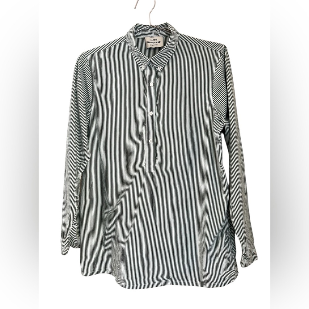 MADS NORGAARD COPENHAGEN Popover Shirt Women’s 36/ S/6 Pop Stripe Green L Sleeve